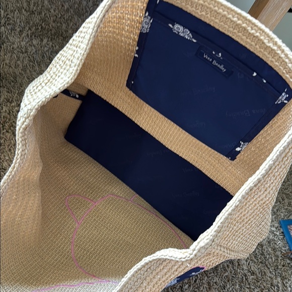 Vera Bradley Ratan Tan Tote Bag with Nautical Turtle Pink Navy Charm; NWOT - Picture 6 of 8